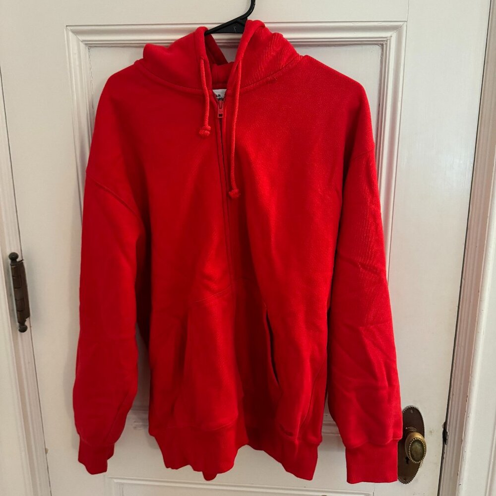 Aritzia Cozy Fleece Boyfriend Zip Hoodie, Red, Size Large